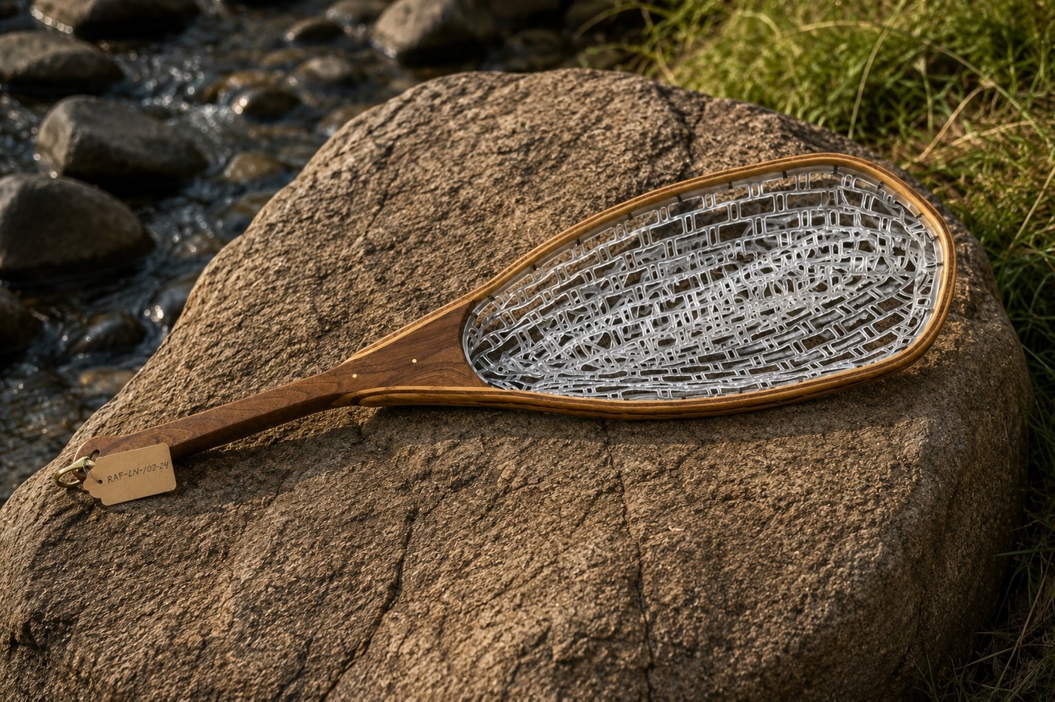 The Gunnison handmade landing net with two-tone wood frame